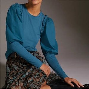 NWT Anthropologie x Sunday in Brooklyn Ruffled Puffed Ribbed Long Sleeve Top